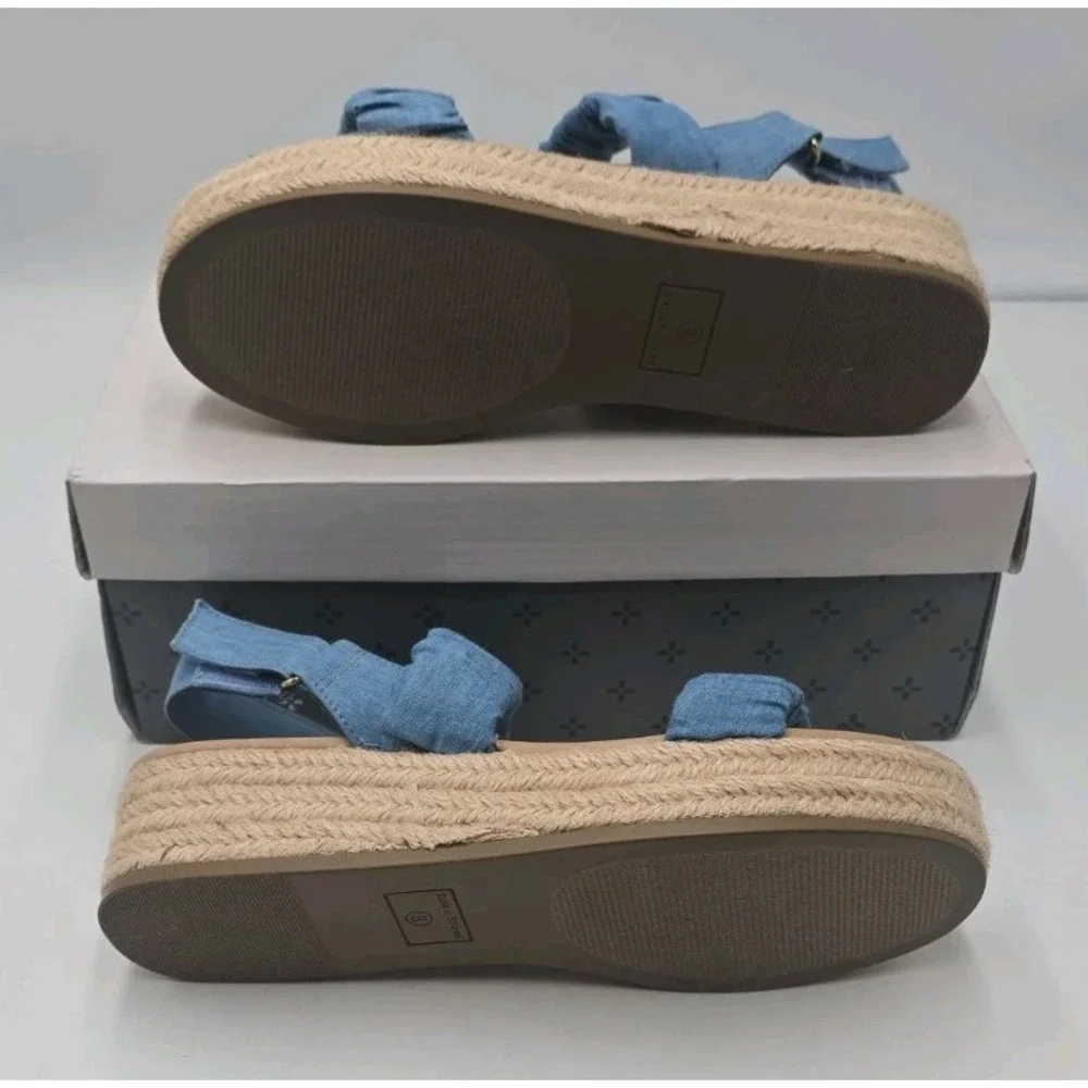 Sun + Stone Denim Blue Platform Doveed Slingback Sandals Resort Summer Shoes 8M